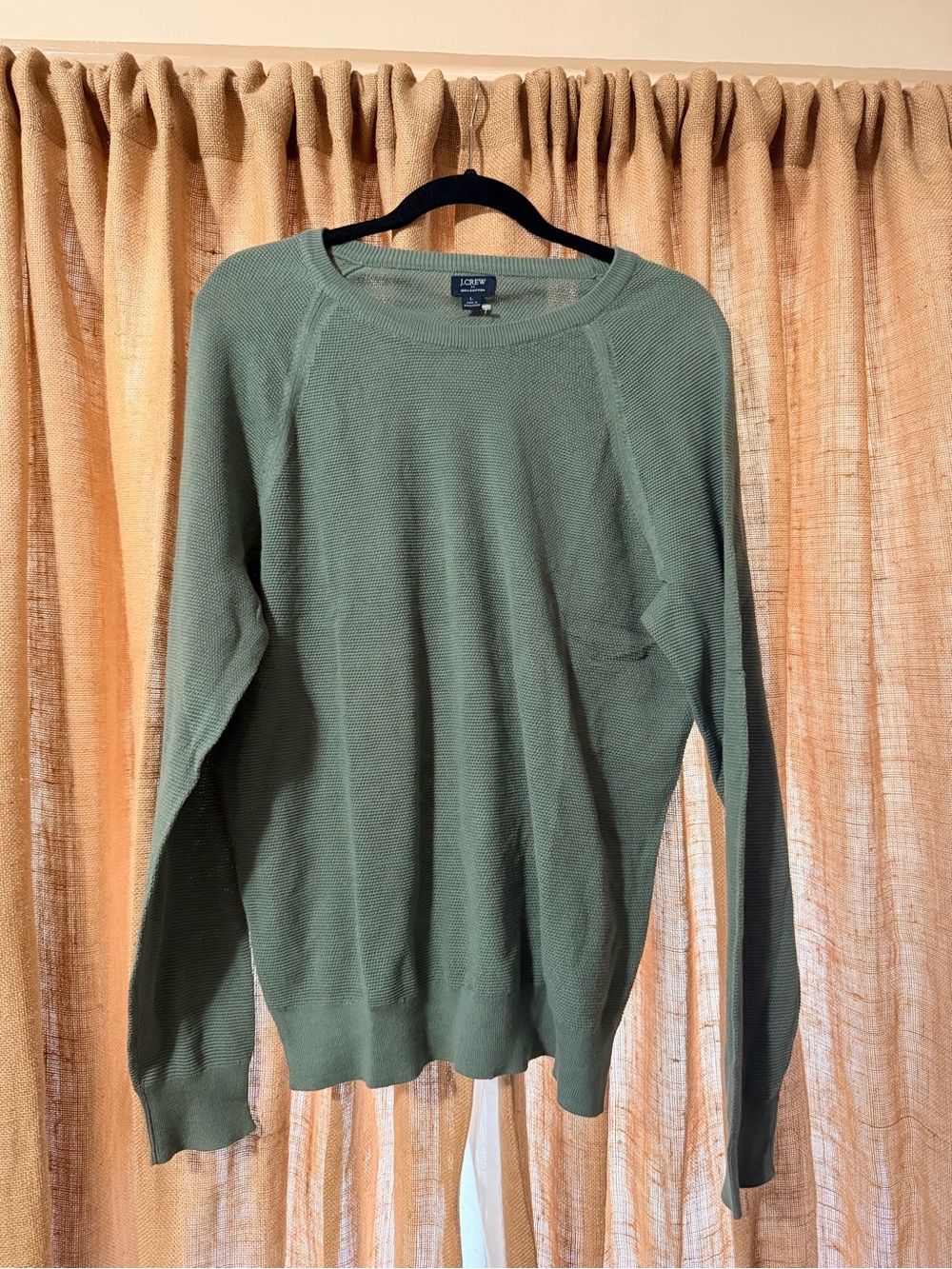 J. Crew Men's Olive Green Crewneck Sweater - Textured Knit Unisex